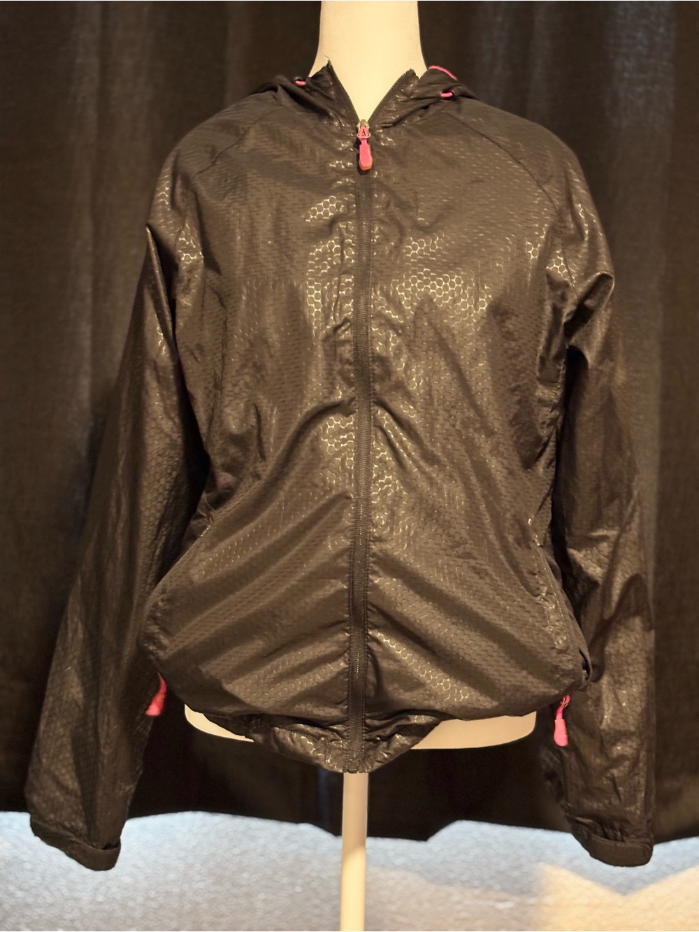 New Balance Black Hooded Bomber Jacket with Pink Accents